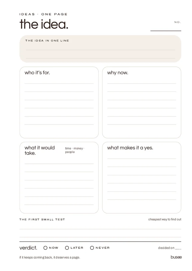 BUSEE The Founder — the idea — one idea, one page
