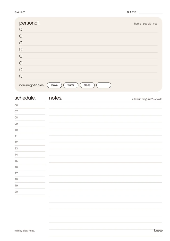 The Daily — BUSEE printable planner pages