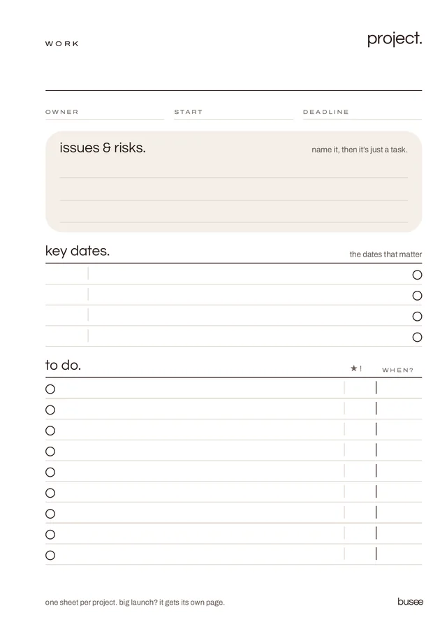 BUSEE page: projects get their own page.