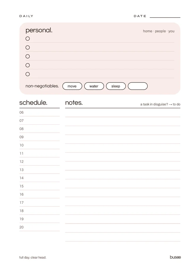 BUSEE The Daily — today page in blush