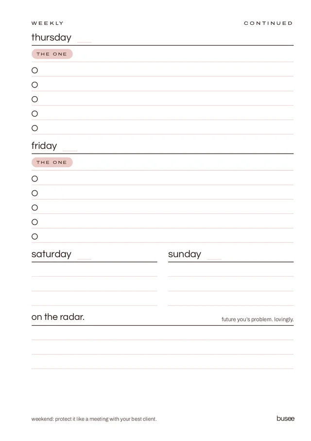 BUSEE week page in blush