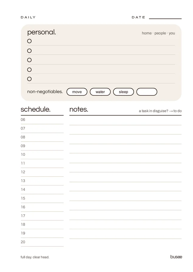 The Daily — BUSEE printable planner pages