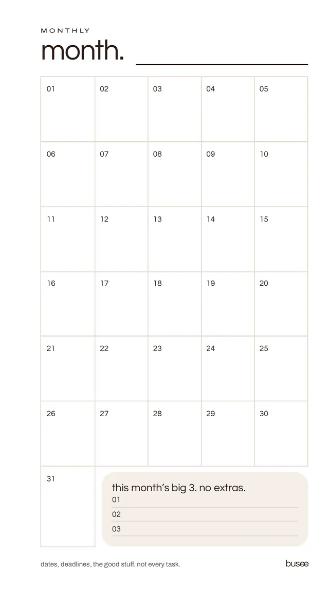 BUSEE Personal month page