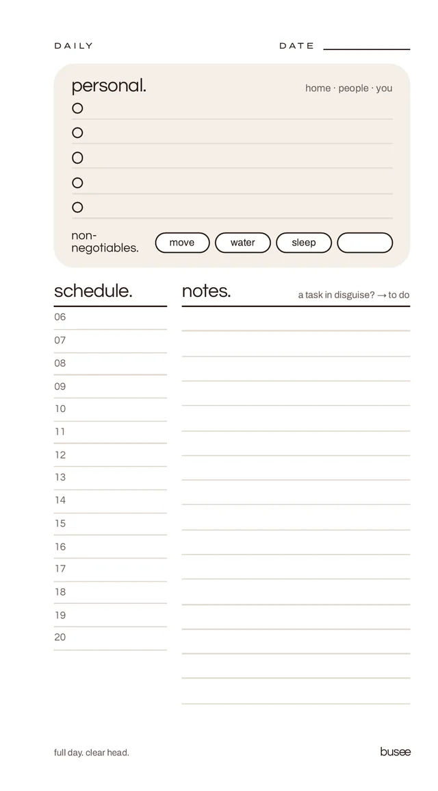 The Daily — BUSEE printable planner pages